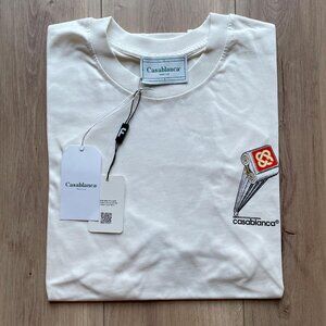 XL CASABLANCA MEN'S WHITE RELAXED FIT T-SHIRT COTTON SHORT SLEEVE